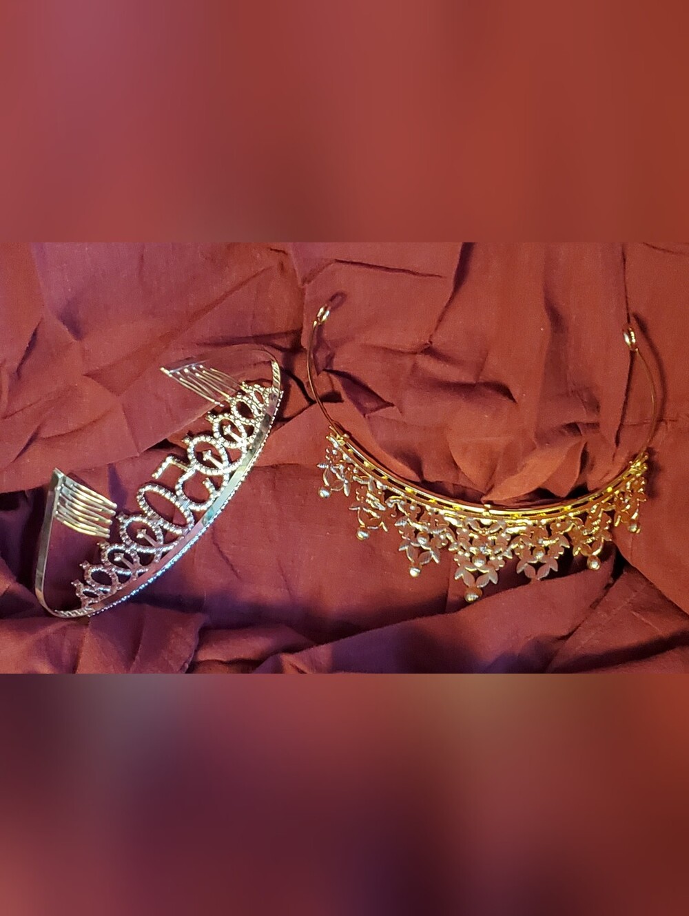 Gold and Silver Jeweled Tiara Set - Elegant Women's Crowns - Picture 2 of 2